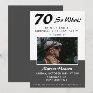 70th Surprise Birthday Party Photo Invitation Card