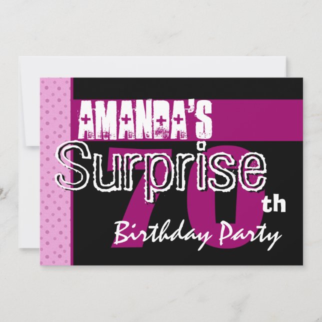 70th Surprise Birthday Party Pink Pattern Template (Front)
