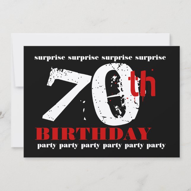 70th SURPRISE Birthday Party Red Black White Invitation (Front)