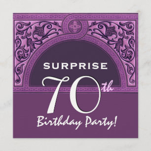 70th SURPRISE Birthday Purple Art Deco Arch Felt Invitation