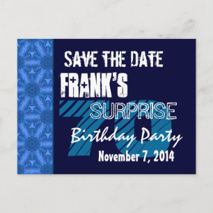 70th Surprise Birthday Save the Date Blue Pattern Announcement Postcard