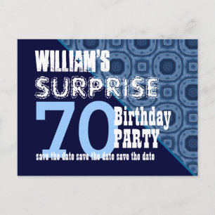 70th Surprise Birthday Save the Date Diagonal VB19 Announcement Postcard
