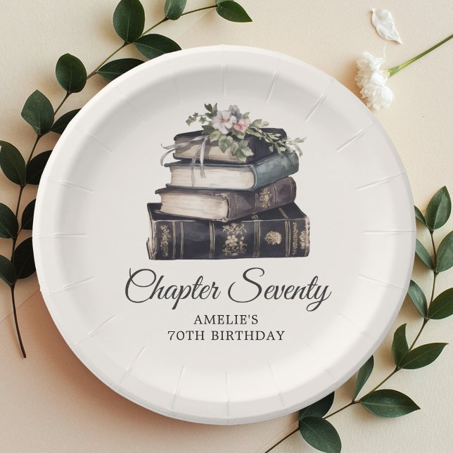 70th | Vintage Victorian Book Birthday  Paper Plate (Creator Uploaded)