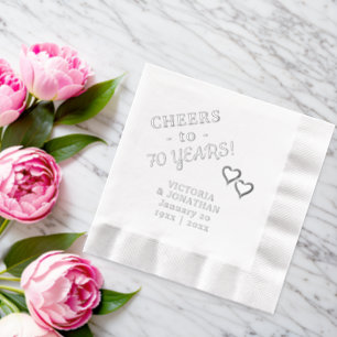 70th Wedding Anniversary Cheers Two Hearts Foil Napkins