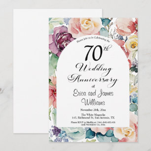 70th Wedding Anniversary Elegant Script Floral Invitation