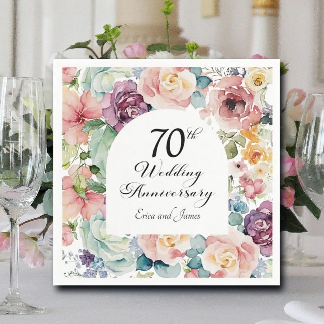 70th Wedding Anniversary Elegant Script Floral Napkin (Creator Uploaded)