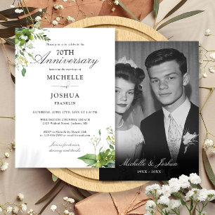 70th Wedding Anniversary Floral Greenery Photo Invitation
