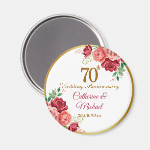 70th Wedding Anniversary Gold Frame Floral Magnet