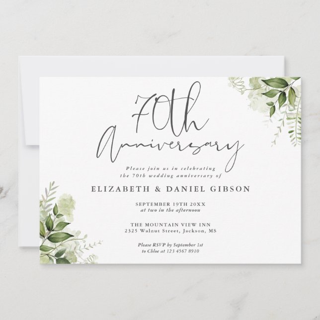 70th Wedding Anniversary Greenery Floral Invitation (Front)
