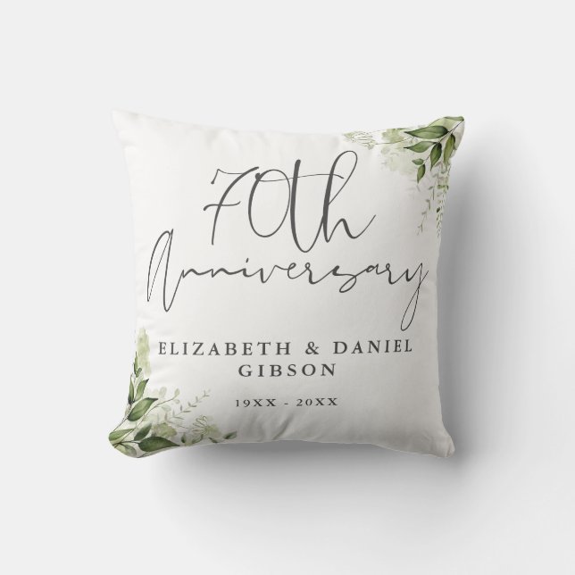 70th Wedding Anniversary Greenery Floral Photo Cushion (Front)