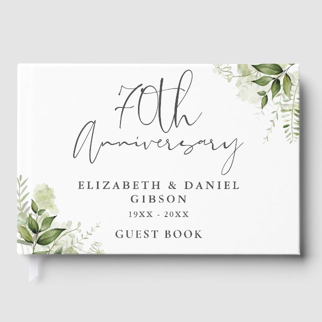 70th Wedding Anniversary Greenery Floral Photo Guest Book (Front)