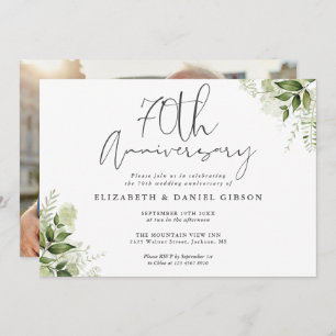 70th Wedding Anniversary Greenery Floral Photo Invitation