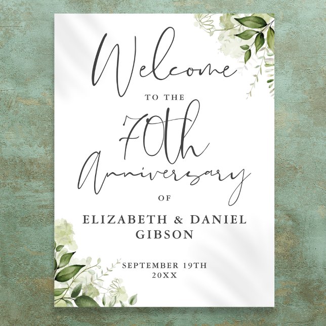 70th Wedding Anniversary Greenery Welcome Sign (70th Wedding Anniversary Greenery Welcome Sign)