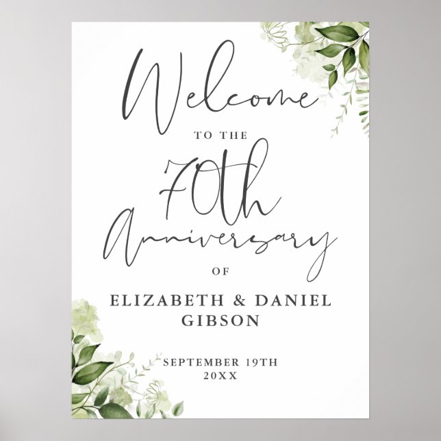 70th Wedding Anniversary Greenery Welcome Sign (Front)
