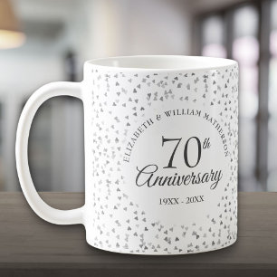 70th Wedding Anniversary Love Hearts Confetti Coffee Mug