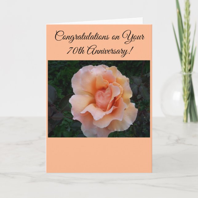 70th Wedding Anniversary Peach Rose Card (Front)