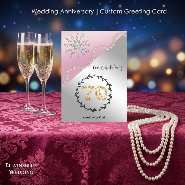 70th Wedding Anniversary | Platinum & Diamonds Card (Double-sided 70th Wedding Anniversary. 100% editable with message inside. 5”x7”.)