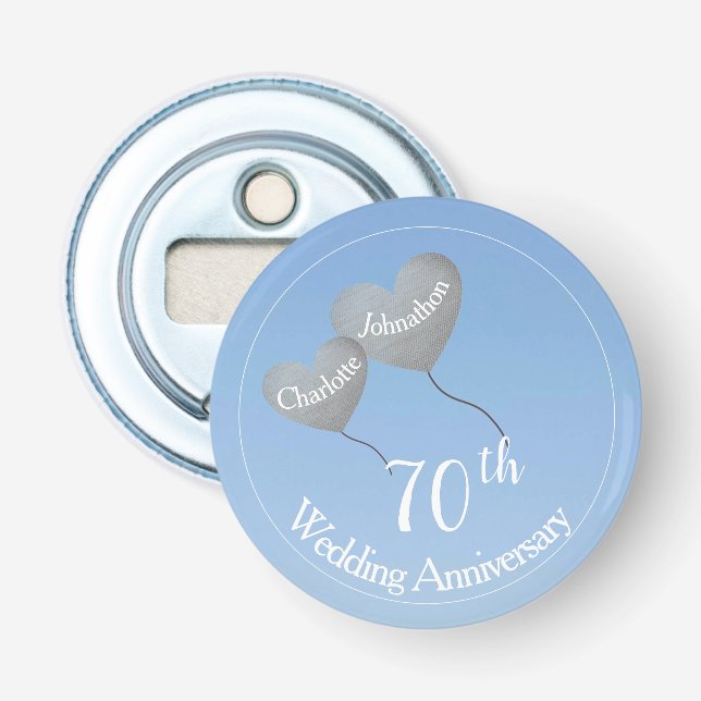 70th wedding anniversary platinum heart balloons bottle opener (Front)