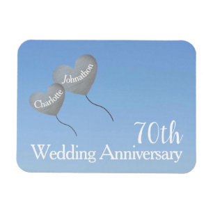 70th wedding anniversary platinum heart balloons magnet