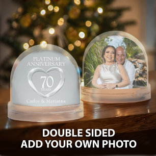 70th wedding anniversary platinum heart photo snowglobe
