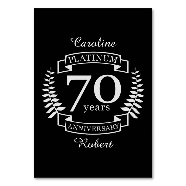 70th Wedding ANNIVERSARY PLATINUM Table Number (Front)