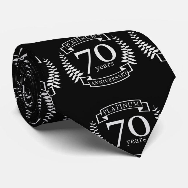 70th Wedding ANNIVERSARY PLATINUM Tie (Rolled)