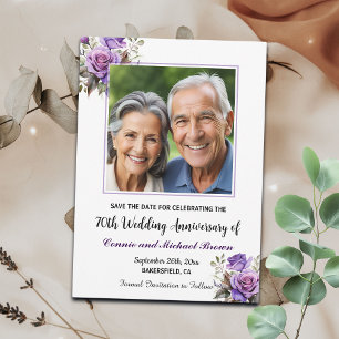 70th Wedding Anniversary Purple Roses Photo Save The Date
