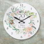 70th Wedding Anniversary Roses Floral Large Clock<br><div class="desc">Featuring a delicate watercolor floral garland,  this chic botanical 70th wedding anniversary clock can be personalised with your special platinum anniversary details set in elegant typography. Designed by Thisisnotme©</div>