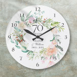 70th Wedding Anniversary Roses Floral Large Clock<br><div class="desc">Featuring a delicate watercolor floral garland,  this chic botanical 70th wedding anniversary clock can be personalised with your special platinum anniversary details set in elegant typography. Designed by Thisisnotme©</div>