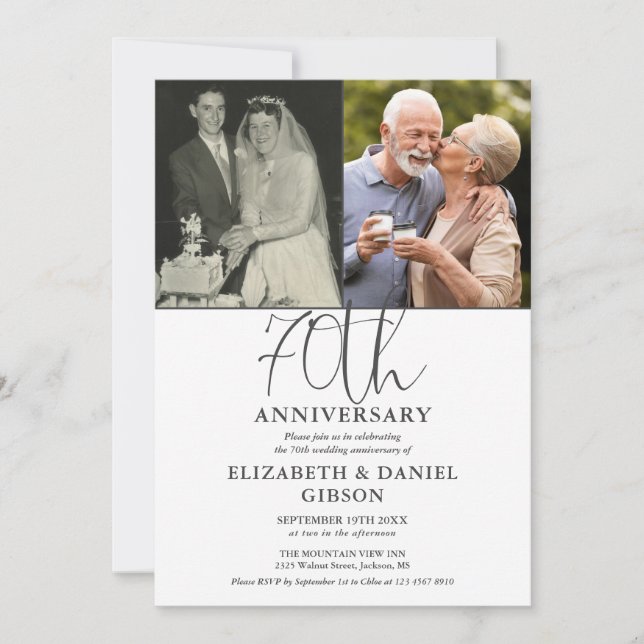 70th Wedding Anniversary Then And Now 2 Photo Invitation (Front)