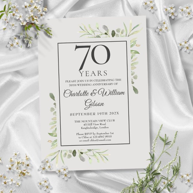 70th Wedding Anniversary Watercolour Greenery Invitation (70th Wedding Anniversary Watercolour Greenery Invitation)