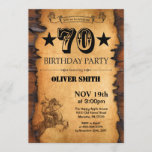 70th Western Birthday Invitation<br><div class="desc">70th Western Birthday Invitation. Cowboy Horse Wild West Theme Birthday Party. Rustic Wood Country Background. For further customisation,  please click the "Customise it" button and use our design tool to modify this template.</div>