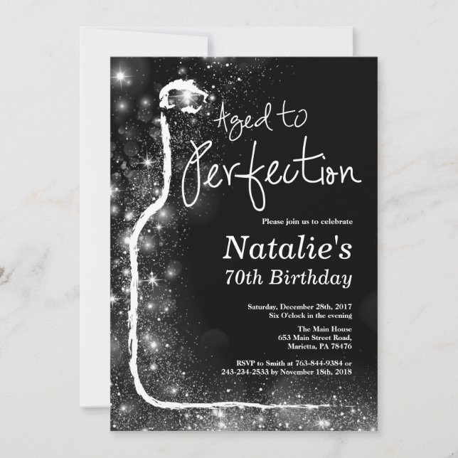70th Wine Birthday Invitation. Aged to Perfection Invitation (Front)