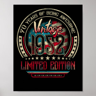 70Years Awesome 70th Birthday Vintage 1952 USA Poster