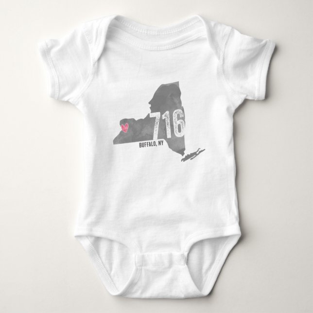 716 Heart Buffalo NY New York State Silhouette Baby Bodysuit (Front)