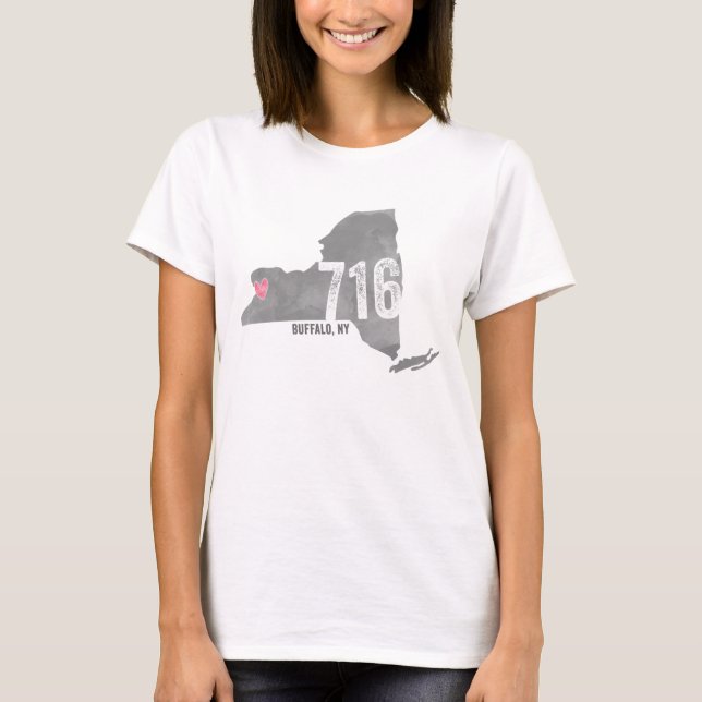 716 Heart Buffalo NY New York State Silhouette T-Shirt (Front)
