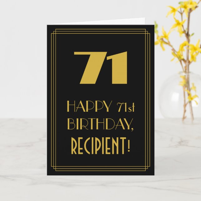 71st Birthday – Art Deco Inspired Look "71" & Name Card (Yellow Flower)