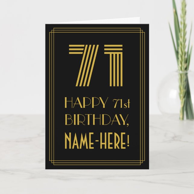 71st Birthday: Art Deco Inspired Look "71" & Name Card (Front)