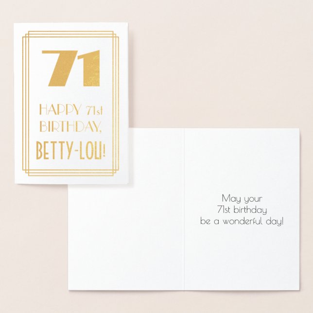 71st Birthday: Art Deco Inspired Look "71" & Name Foil Card (Display)