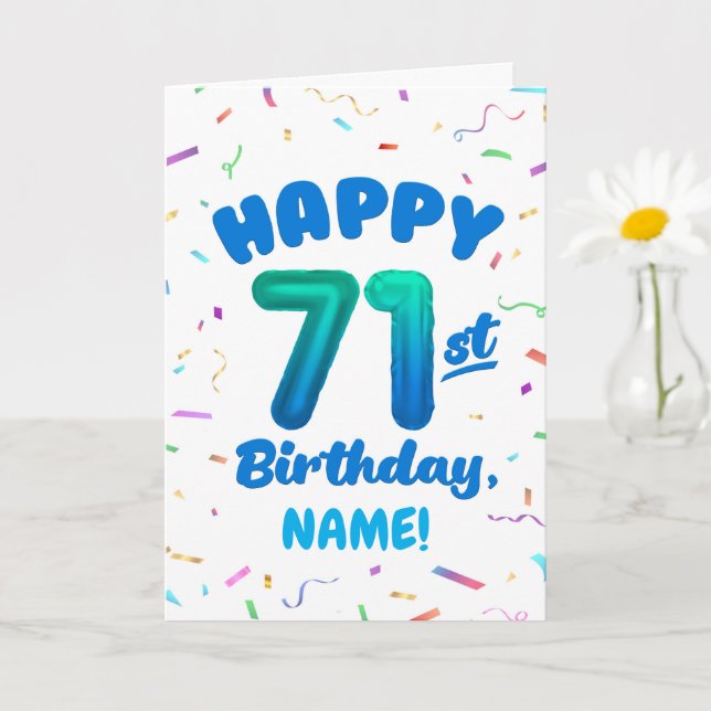 71st Birthday, Balloon Number, Customisable Name Card (Small Plant)