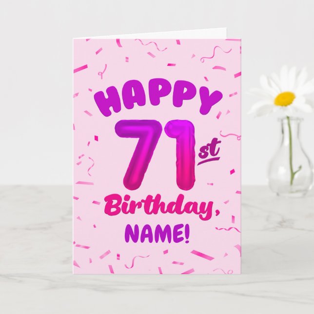 71st Birthday, Balloon Number, Customisable Name Card (Small Plant)