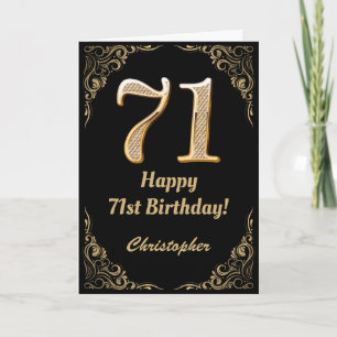71st Birthday Black and Gold Glitter Frame Card