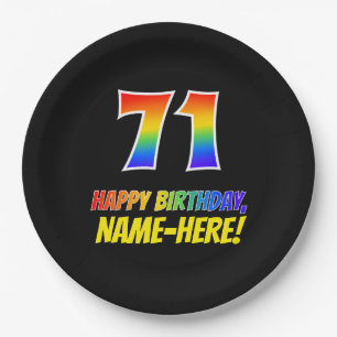 71st Birthday: Bold, Fun, Simple, Rainbow 71 Paper Plate