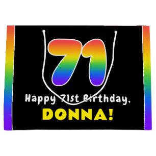 71st Birthday: Colorful Rainbow # 71, Custom Name Large Gift Bag