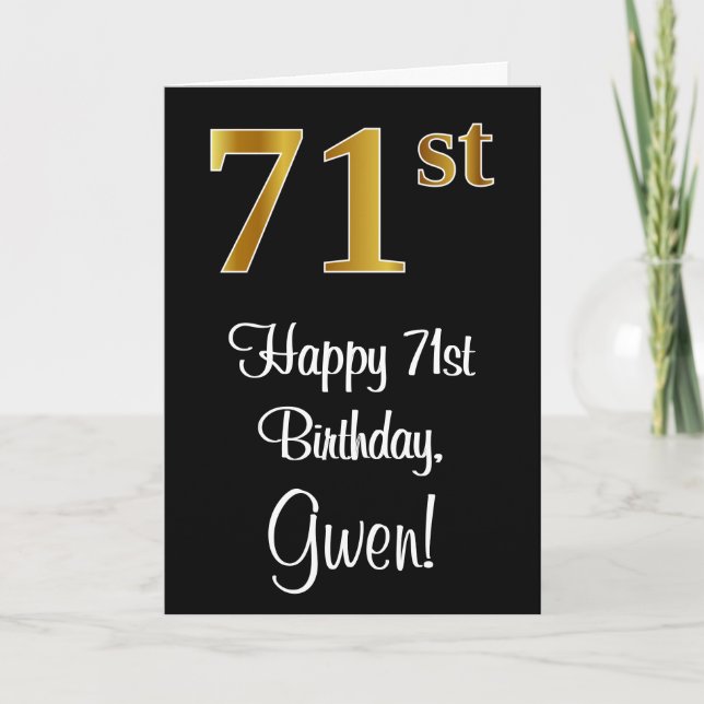71st Birthday ~ Elegant Luxurious Faux Gold Look # Card (Front)