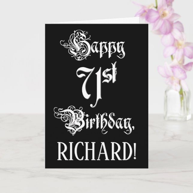 71st Birthday: Fancy, Elegant Script + Custom Name Card (Orchid)