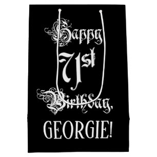 71st Birthday: Fancy, Elegant Script + Custom Name Medium Gift Bag