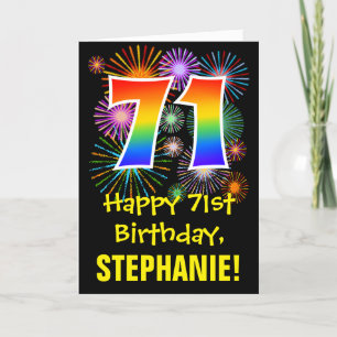 71st Birthday: Fun Fireworks Pattern + Rainbow 71 Card