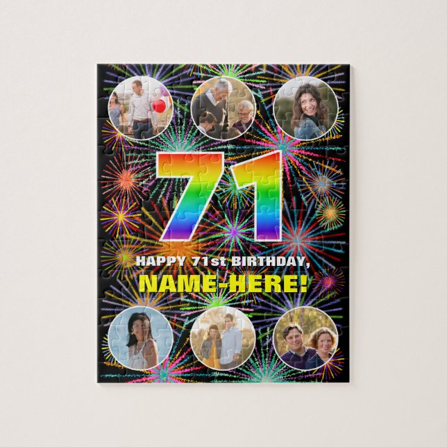 71st Birthday: Fun Rainbow #, Custom Name + Photos Jigsaw Puzzle (Vertical)