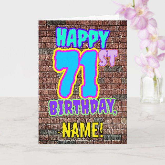 71st Birthday - Fun, Urban Graffiti Inspired Look Card (Orchid)